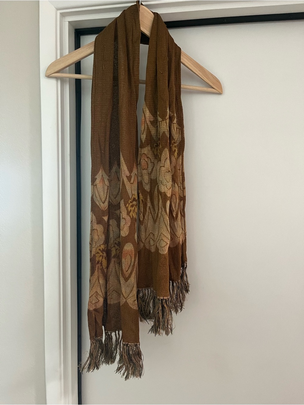 Antique 1920’s Brown Floral Patterned Fringe Scarf